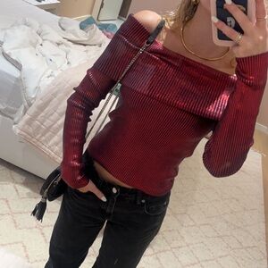Zara Burgundy Off-Shoulder Sweater